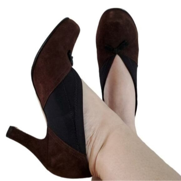 Anyi Lu Heels Pumps Shooties Shoes Brown Suede Leather Women's WOMAN'S Size 5 ½ - Picture 1 of 13